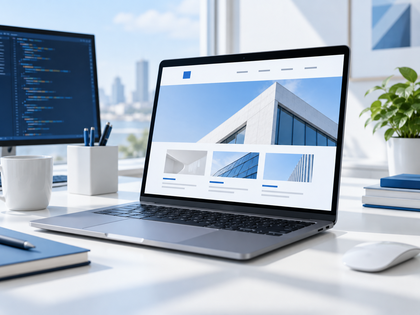 静的な企業サイトを表示したノートPCのイメージ