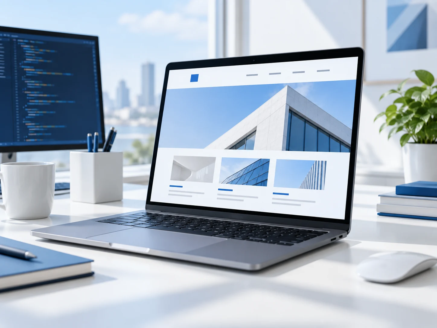 静的な企業サイトを表示したノートPCのイメージ